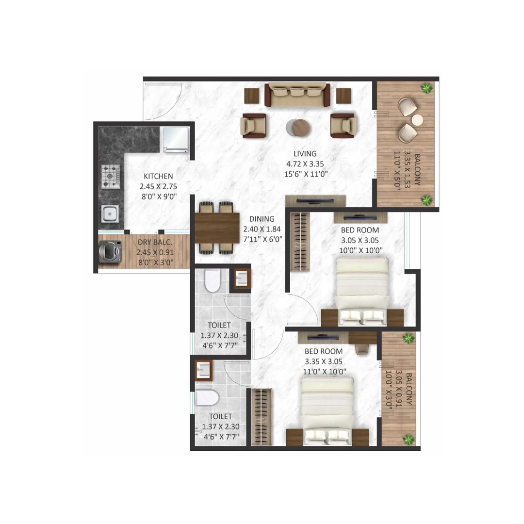 Basil Maximus 2 BHK